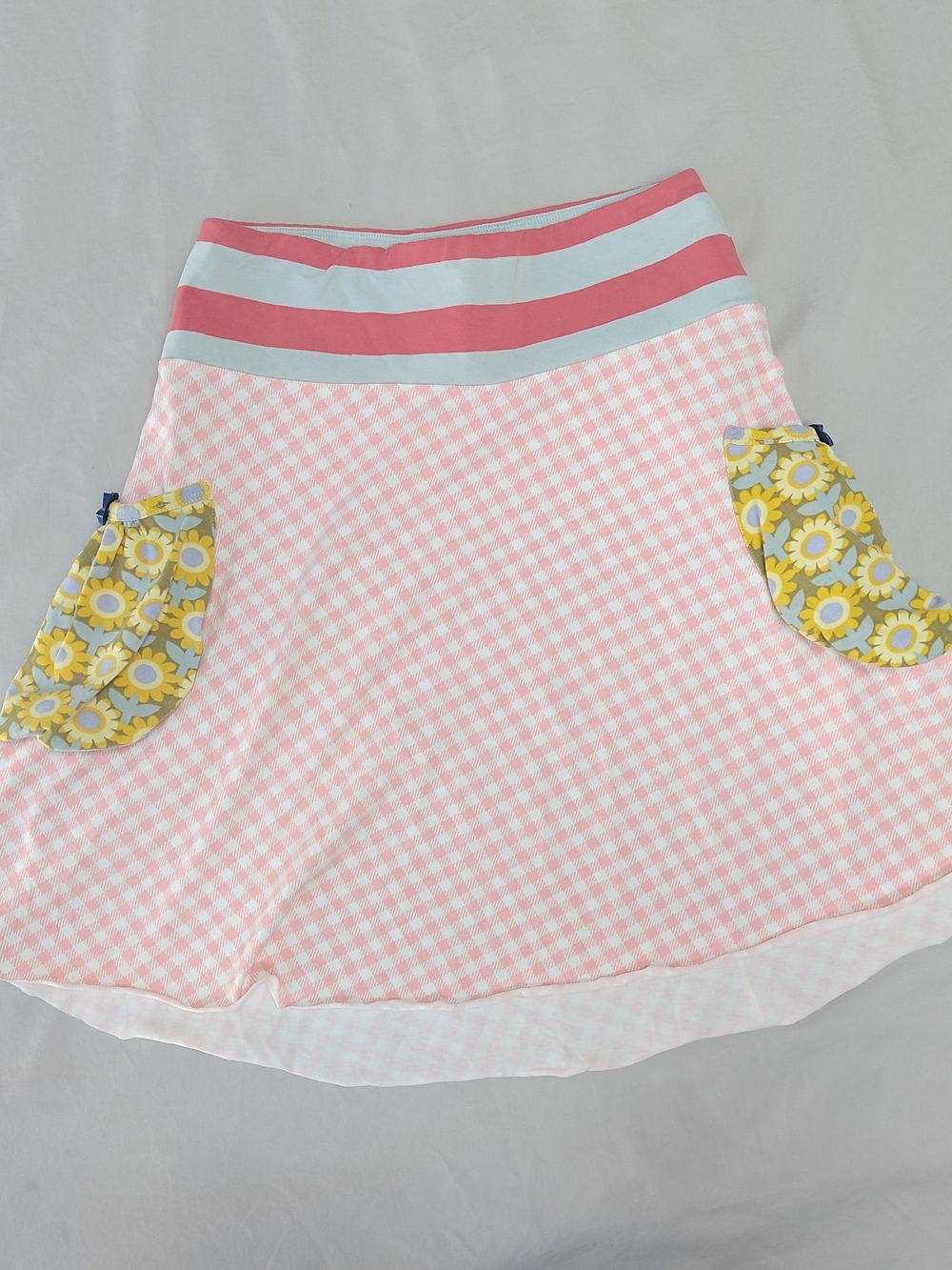 Matilda Jane Pink Gingham A-Line Skirt with Yellow Floral Pockets Pepper Ann
